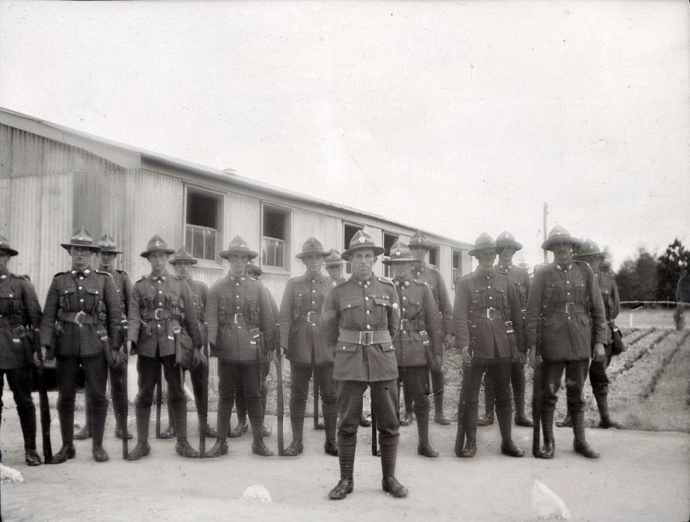 An armed guard unit at Sling Camp, England.